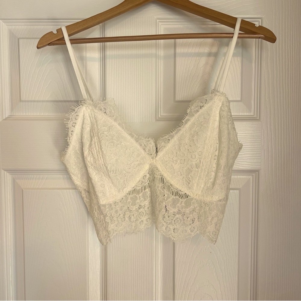 Missguided Cream Lace Cropped Top Bralette Size 10 Lingerie Sexy Back Zi…